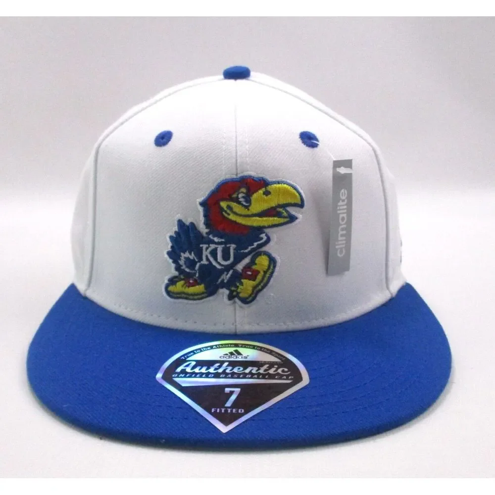 Kansas University Jayhawks Fitted Adidas‎ White / Blue Baseball Hat Size 7